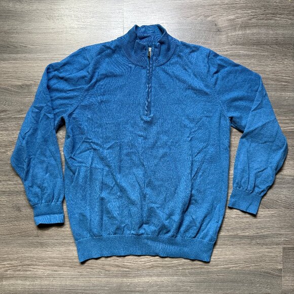L.L. Bean Men's Cashmere Blend Knit 1/4 Zip Sweater - Blue - Picture 1 of 5